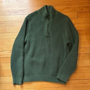 L.L. Bean Men's Dark Olive Green Half-Zip Textured Sweater
